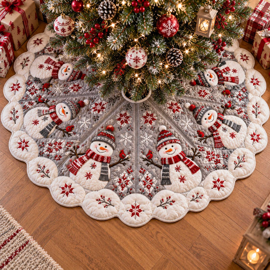 Snowman Charm Custom Shape Christmas Quilted Tree Skirt TZL0TD38
