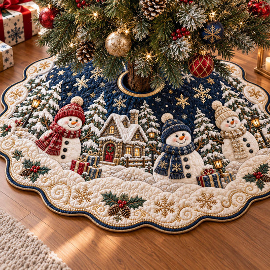 Snowman Cheer Custom Shape Christmas Quilted Tree Skirt TZL0TD114