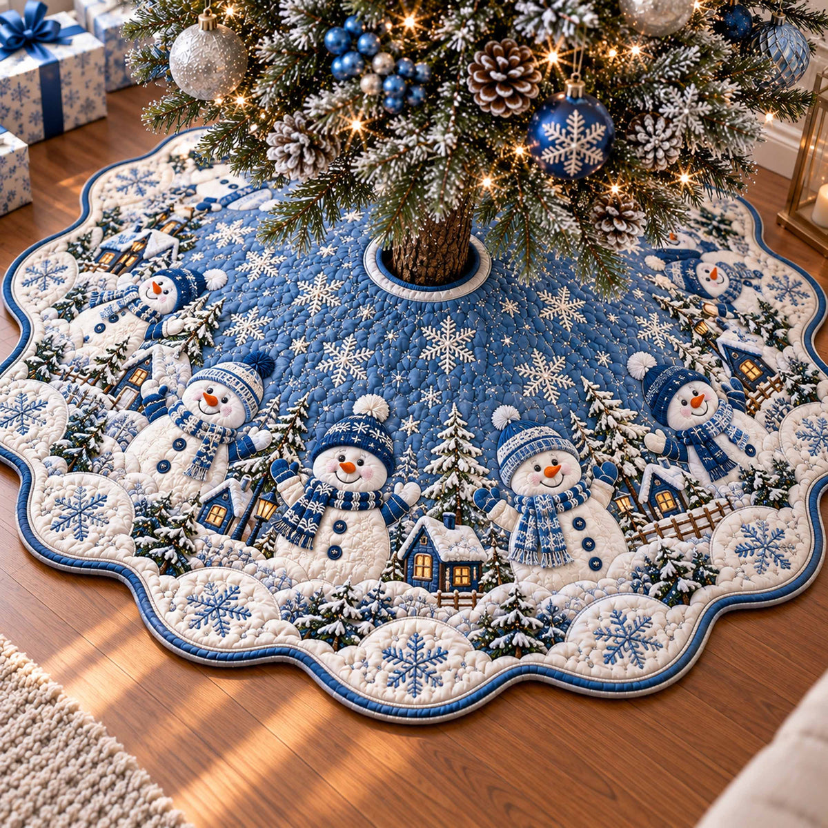 Snowman Dreams Custom Shape Christmas Quilted Tree Skirt TZL0TD122