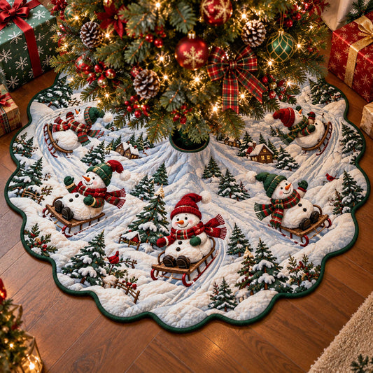 Snowman Dreams Custom Shape Christmas Quilted Tree Skirt TZL0TD31