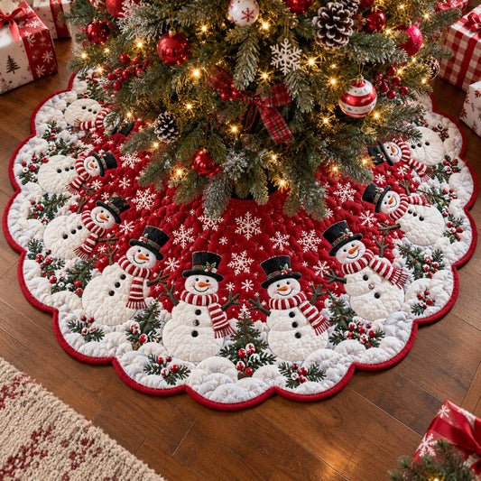 Snowman Friends Custom Shape Christmas Quilted Tree Skirt TZL0TD29