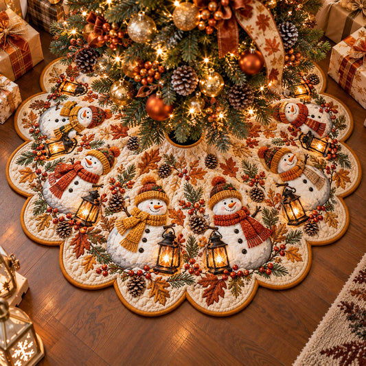 Snowman Gathering Custom Shape Christmas Quilted Tree Skirt TZL0TD37