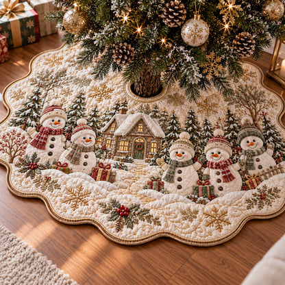 Snowman Holiday Custom Shape Christmas Quilted Tree Skirt TZL0TD121