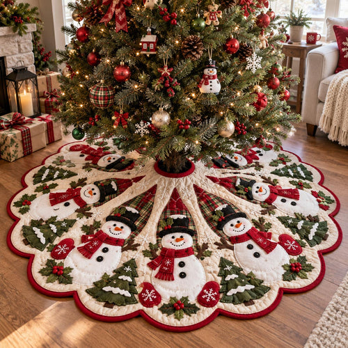 Snowman Holiday Parade Custom Shape Christmas Quilted Tree Skirt TZL0DV047