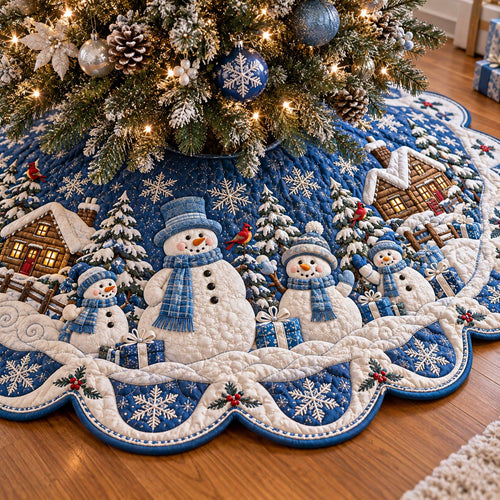 Snowman Joy Custom Shape Christmas Quilted Tree Skirt TZL0TD115