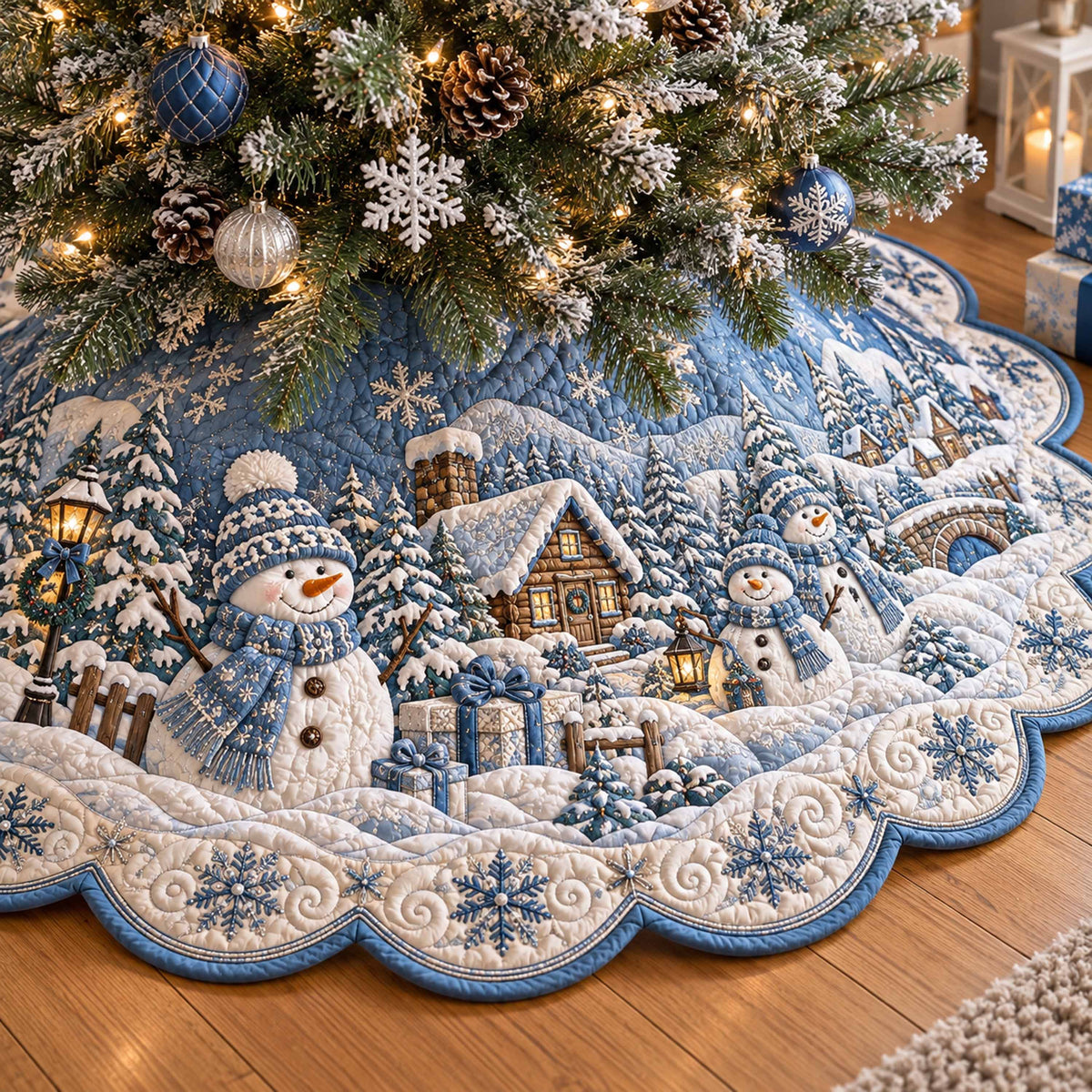 Snowman Magic Custom Shape Christmas Quilted Tree Skirt TZL0TD116
