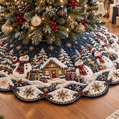 Snowman Village Custom Shape Christmas Quilted Tree Skirt TZL0TD119
