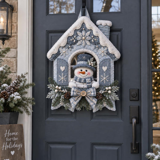 Snowman Winter Cottage Custom Shape Quilted Door Hanger TZL0DV103