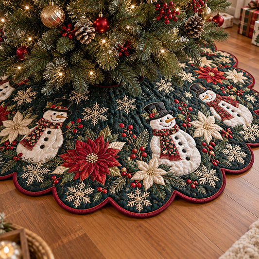 Snowman Wishes Custom Shape Christmas Quilted Tree Skirt TZL0TD117
