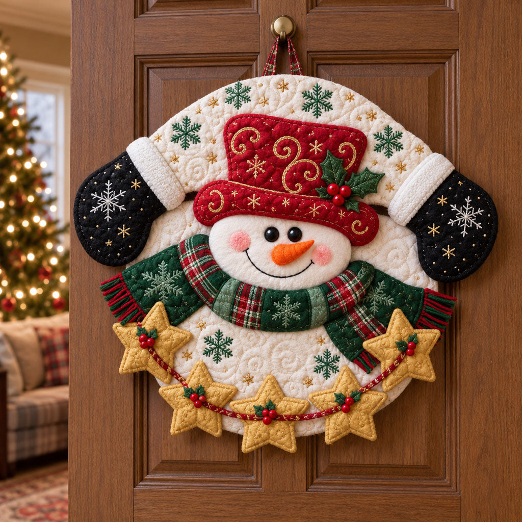 Snowman’s Winter Cottage Custom Shape Quilted Door Hanger TZL0PT0308