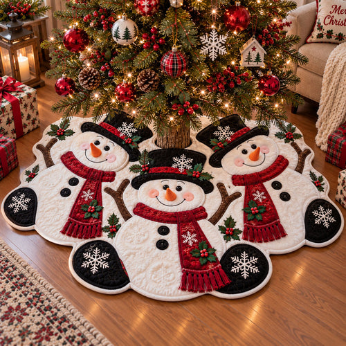Snowman’s Winter Joy Custom Shape Christmas Quilted Tree Skirt TZL0PT0295