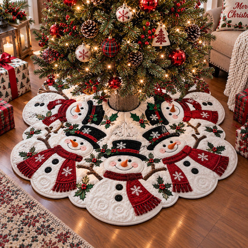 Snowy Christmas Cheer Custom Shape Christmas Quilted Tree Skirt TZL0PT0296
