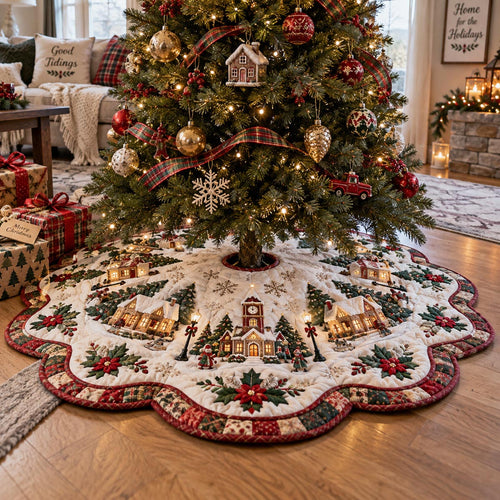 Snowy Christmas Village Custom Shape Christmas Quilted Tree Skirt TZL0DV181