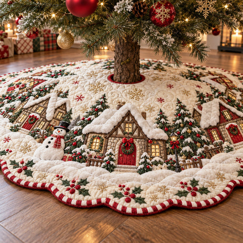 Snowy Christmas Village Custom Shape Christmas Quilted Tree Skirt TZL0TV115