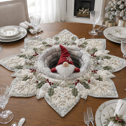 Snowy Gnome Bloom Custom Shape Quilted Table Topper TZL0DV010