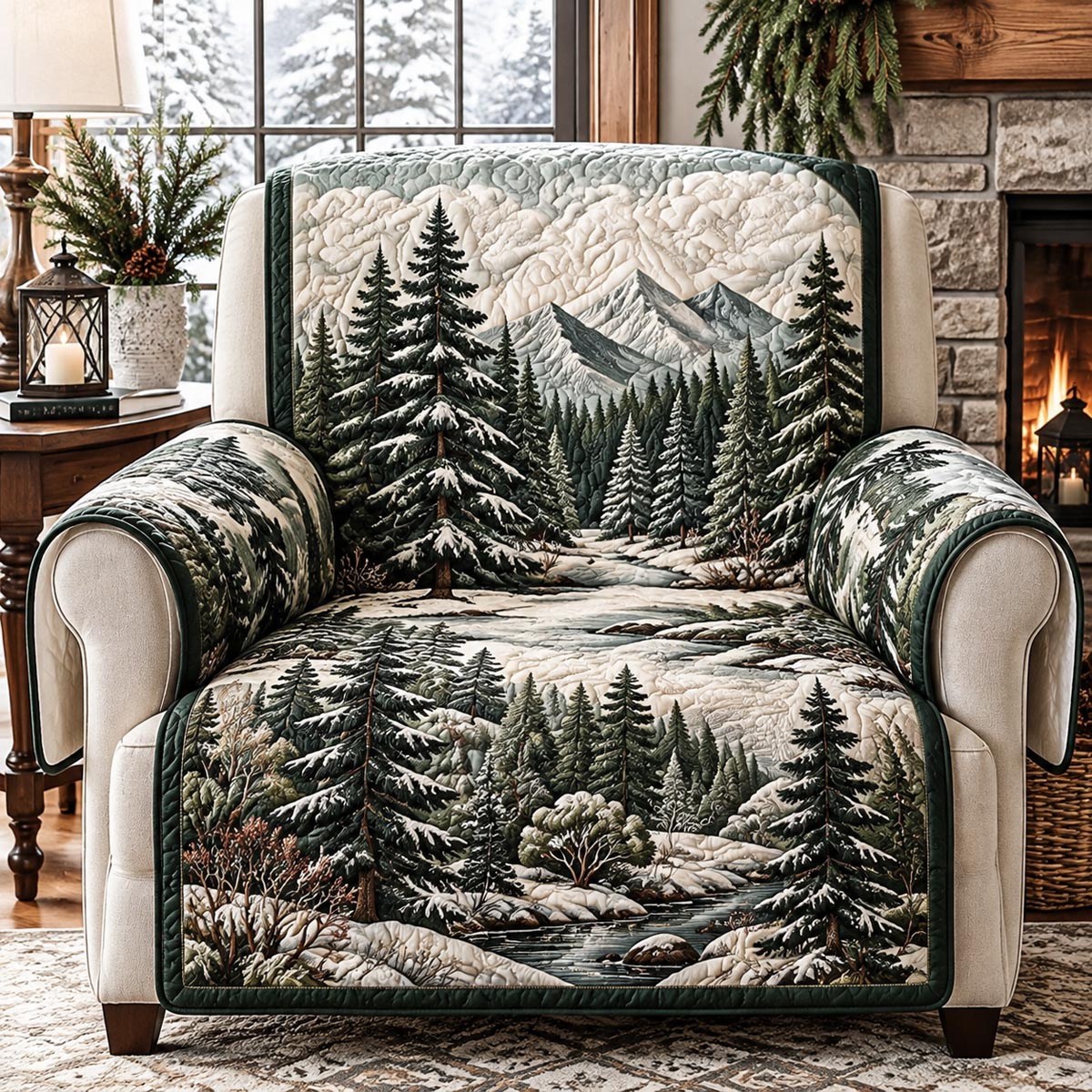 Snowy Mountain Pines Quilted Sofa Cover TZL0DV498