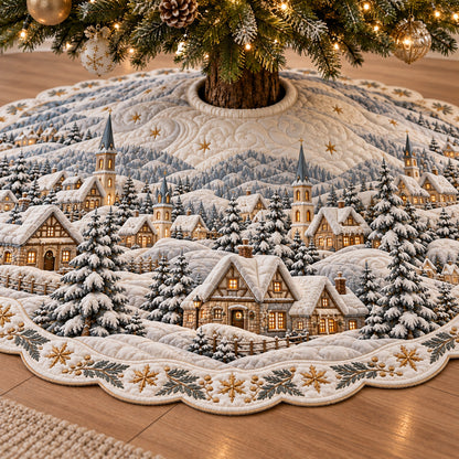 Snowy Mountain Village Custom Shape Christmas Quilted Tree Skirt TZL0TV119
