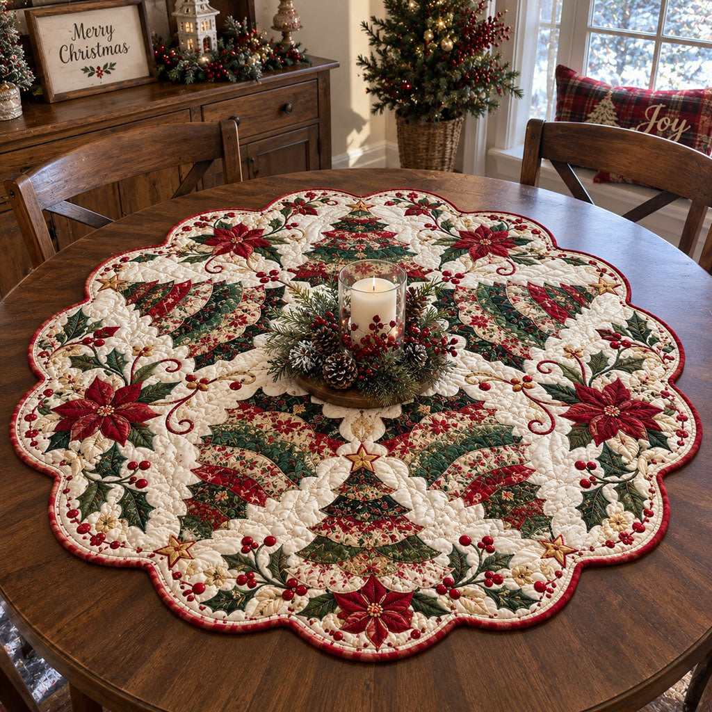 Snowy Pine Christmas Custom Shape Quilted Table Topper TZL0PT0377