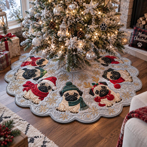 Snowy Pug Wreath Custom Shape Christmas Quilted Tree Skirt TZL0DV190