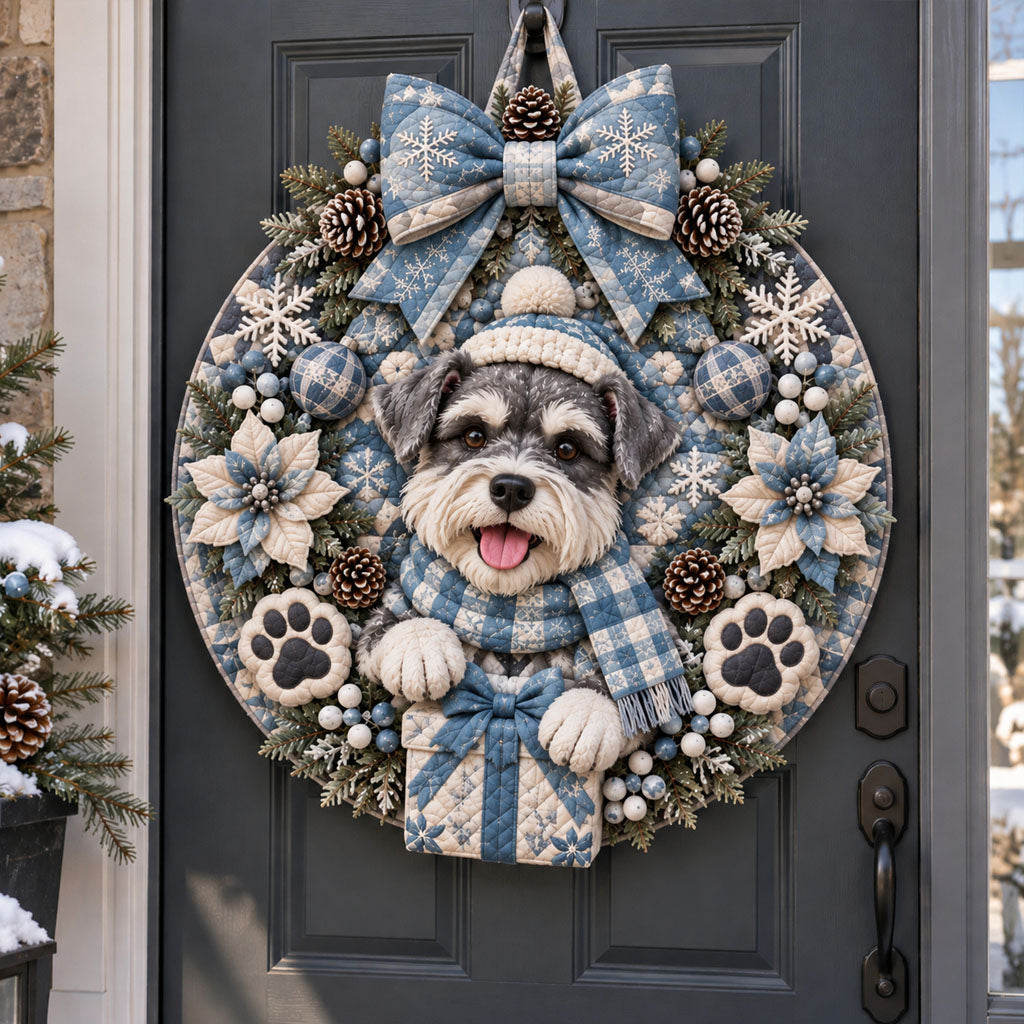 Snowy Puppy Wishes Custom Shape Quilted Door Hanger TZL0PT0343