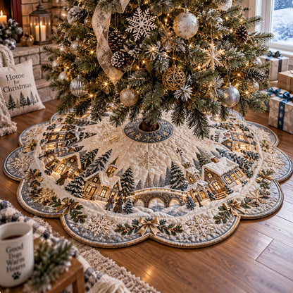 Snowy Village Circle Custom Shape Christmas Quilted Tree Skirt TZL0DV170