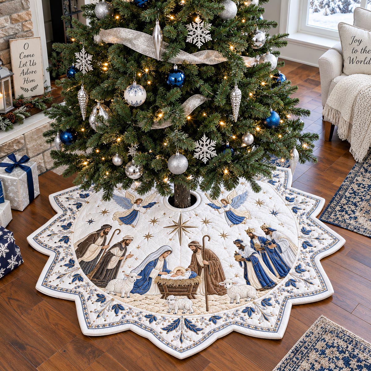 Star Of Bethlehem Custom Shape Christmas Quilted Tree Skirt TZL0DV057