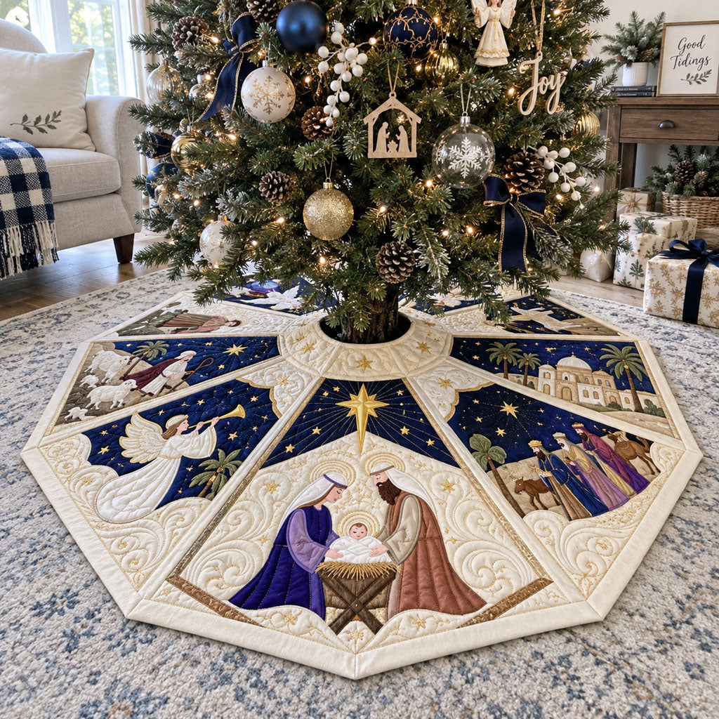 Star of Bethlehem Custom Shape Christmas Quilted Tree Skirt TZL0PT0246