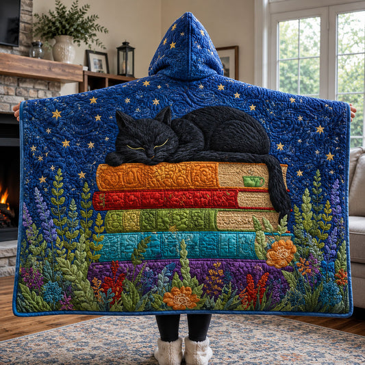 Starlit Storybook Cats Quilted Hooded Blanket TZL0PT0160