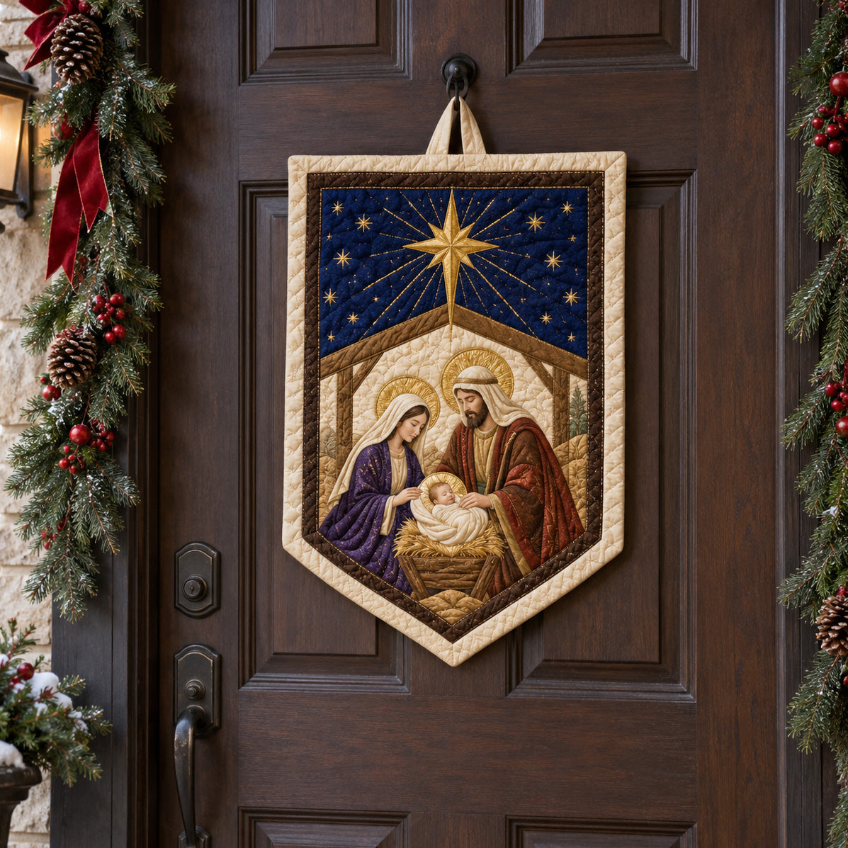 Starry Nativity Custom Shape Quilted Door Hanger TZL0TV098