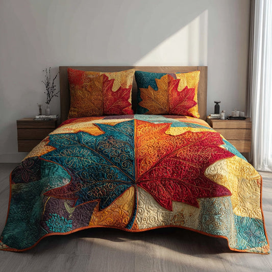 Stellar Leaf Motif 3-Piece Quilted Bedding Set NCU0VL3668