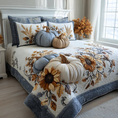 Sunflower Pumpkins 3-Piece Quilted Bedding Set NCU0VL3702