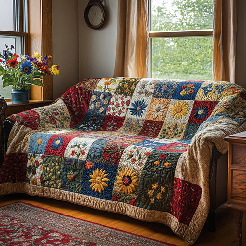 Sunlit Garden Glow Quilted Sofa Cover NCU0VL2993
