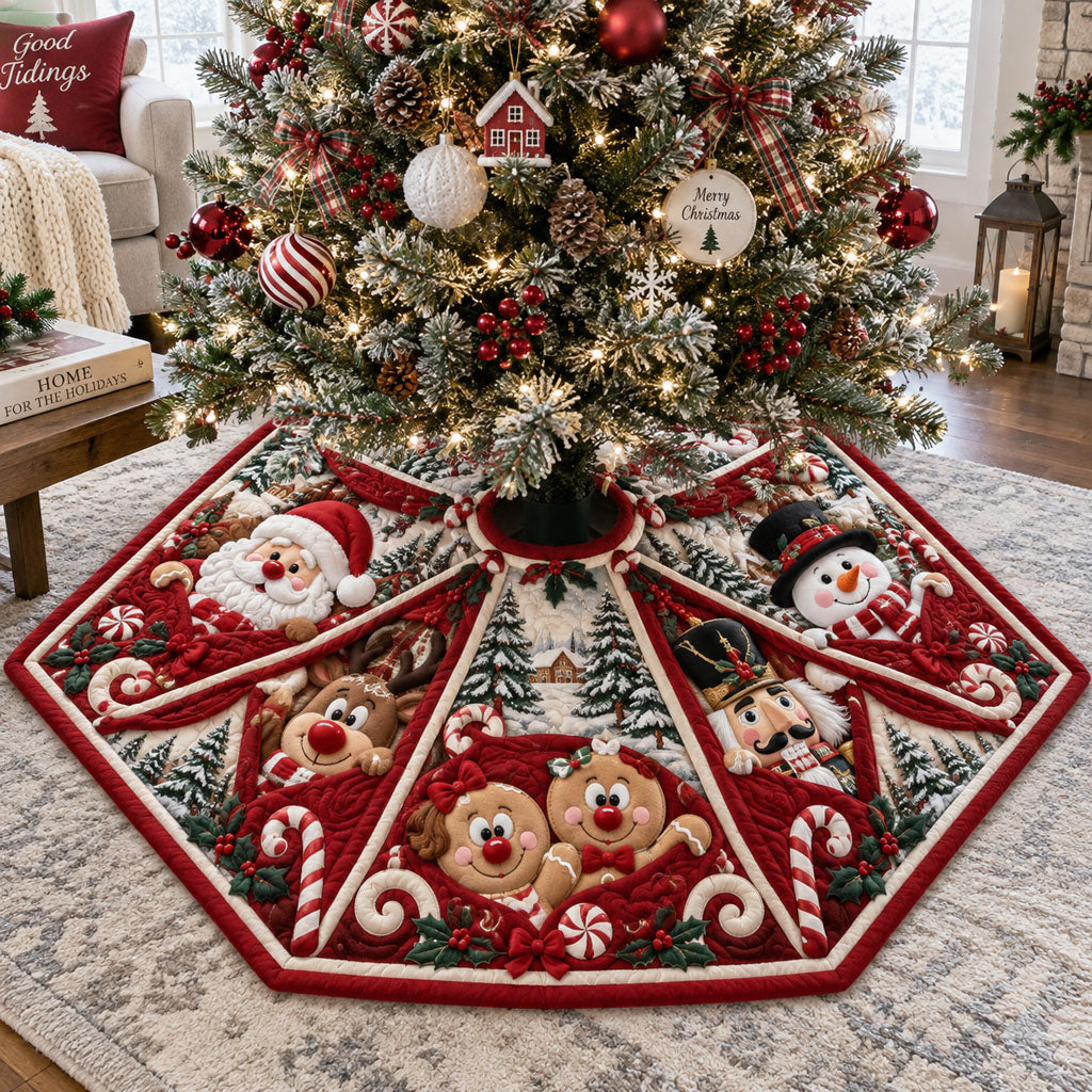 Sweet Holiday Wishes Custom Shape Christmas Quilted Tree Skirt TZL0PT0267
