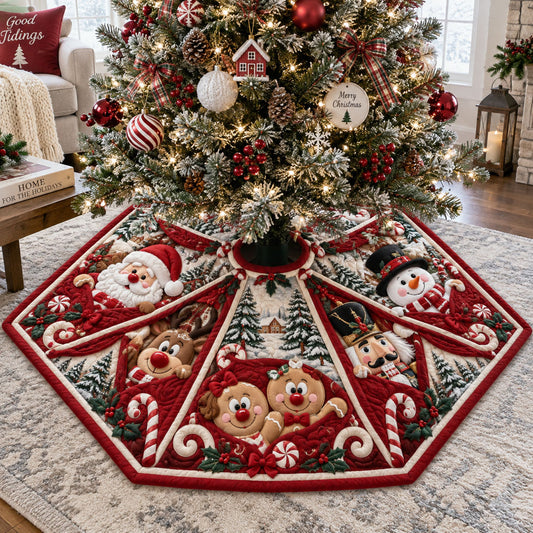 Sweet Holiday Wishes Custom Shape Christmas Quilted Tree Skirt TZL0PT0267