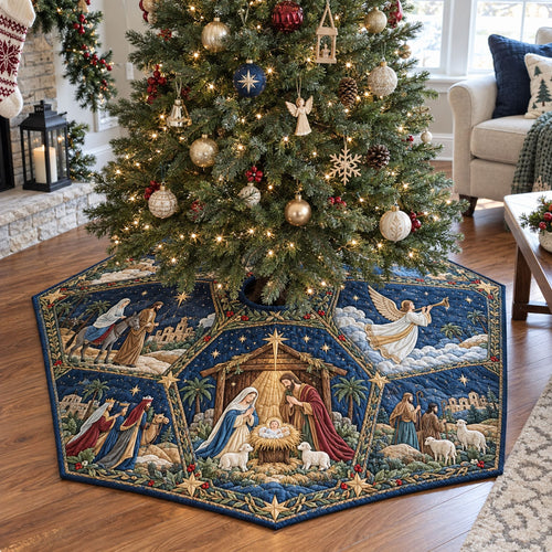The Holy Night Custom Shape Christmas Quilted Tree Skirt TZL0PT0247