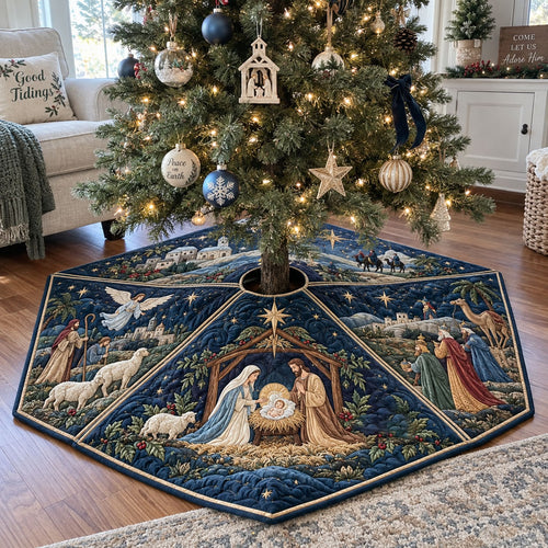 The Nativity Story Custom Shape Christmas Quilted Tree Skirt TZL0PT0249