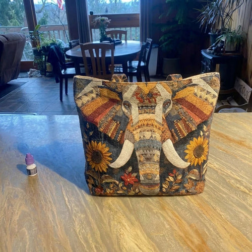 Tribal Elephant Quilted Zipper Tote Bag SN0DK014
