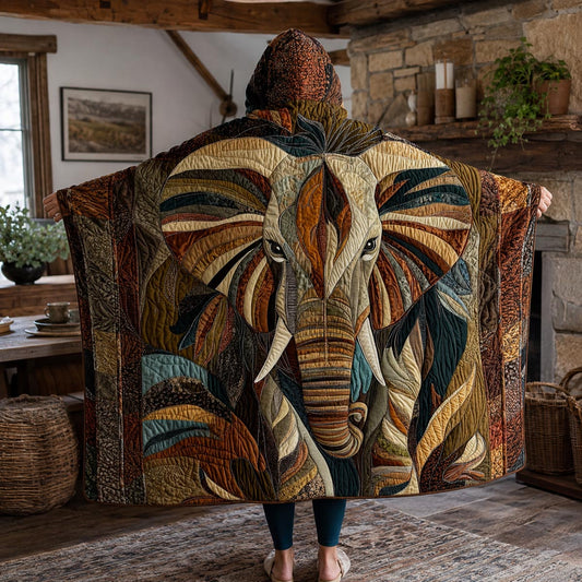 Tribal Leaf Elephant Quilted Hooded Blanket TZL0DV025