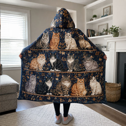 Vintage Cat Library Quilted Hooded Blanket TZL0PT0164