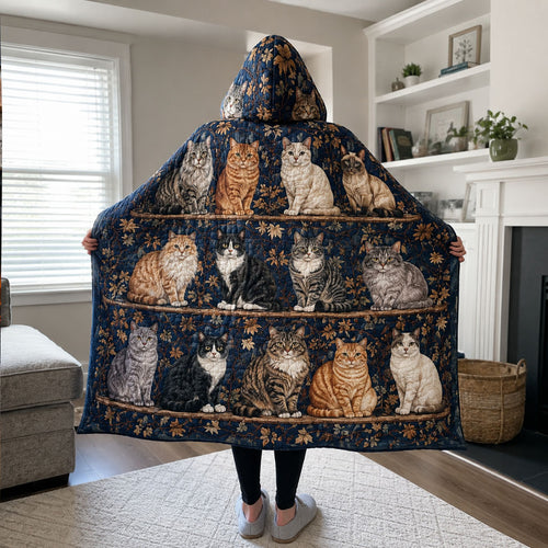 Vintage Cat Library Quilted Hooded Blanket TZL0PT0164
