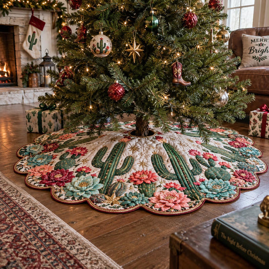 Vintage Desert Bloom Custom Shape Christmas Quilted Tree Skirt TZL0DV095
