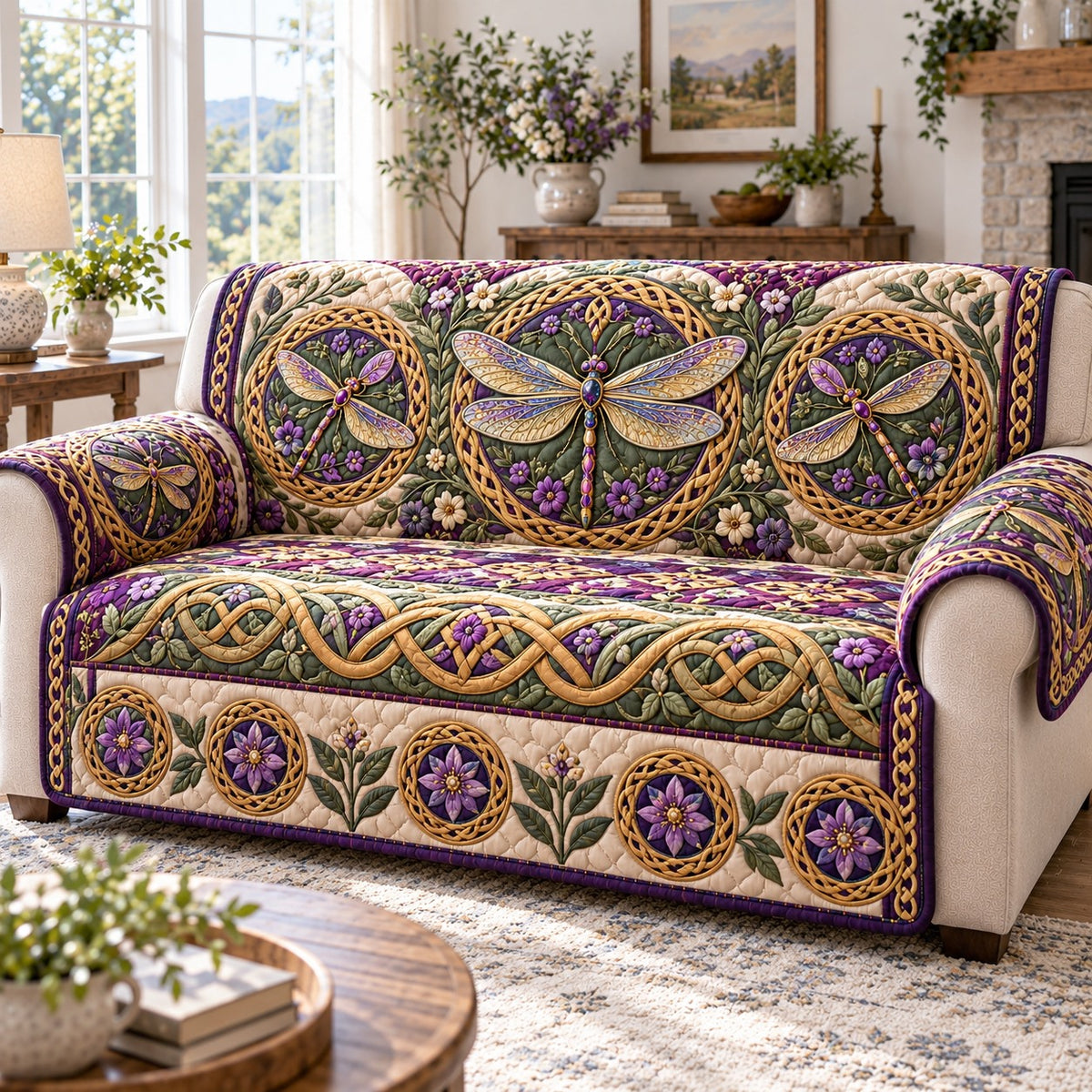 Violet Knotwork Quilted Sofa Cover TZL0TD419