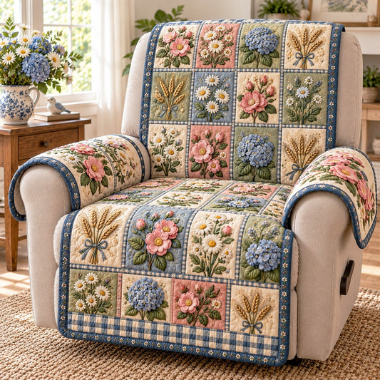 Wheat Hydrangea Recliner Quilted Sofa Cover TZL0TD323