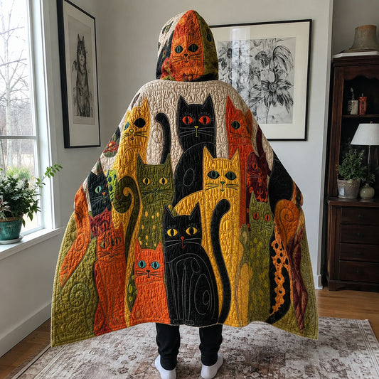 Whimsical Cat Gathering Quilted Hooded Blanket TZL0PT0165