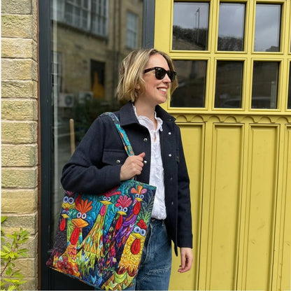 Whimsical Chicken Quilted Zipper Tote Bag SN0PT020