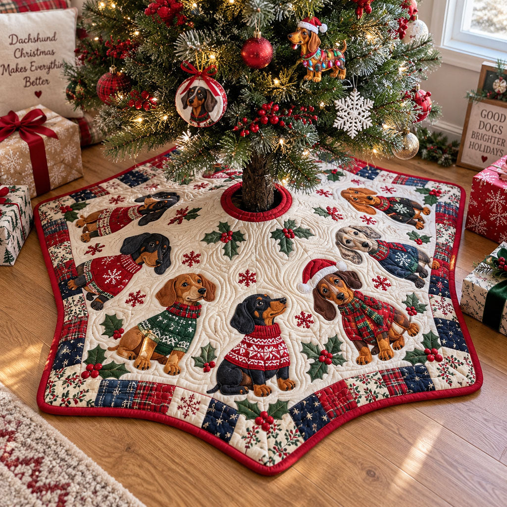 Wiener Dog Christmas Wishes Custom Shape Christmas Quilted Tree Skirt TZL0PT0391