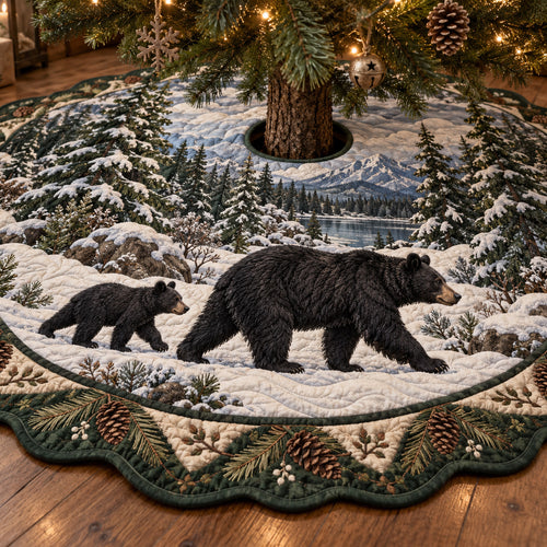 Wild Bear Family Custom Shape Christmas Quilted Tree Skirt TZL0TV109