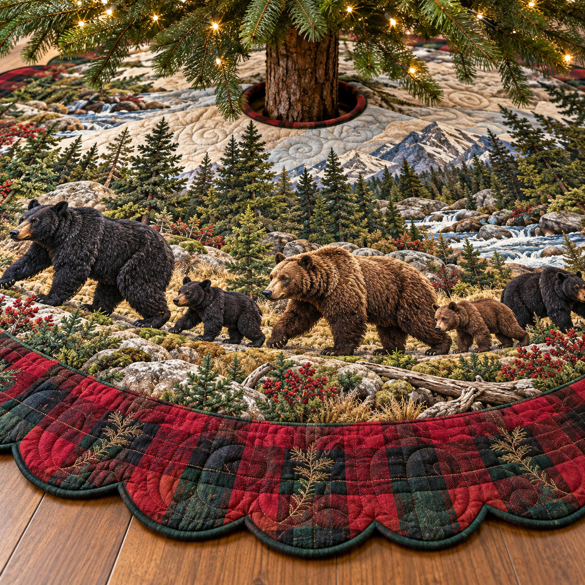 Wilderness Bears Custom Shape Christmas Quilted Tree Skirt TZL0TV112