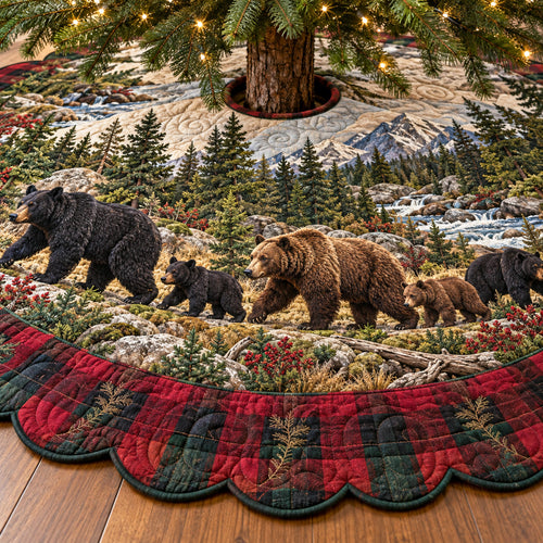 Wilderness Bears Custom Shape Christmas Quilted Tree Skirt TZL0TV112