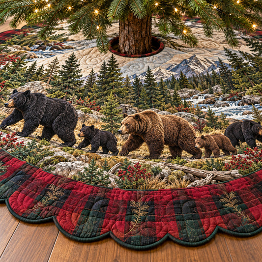 Wilderness Bears Custom Shape Christmas Quilted Tree Skirt TZL0TV112